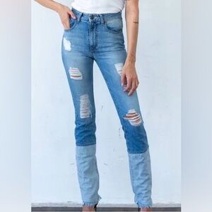 Classic Blue Distressed Women's Straight Leg Jeans